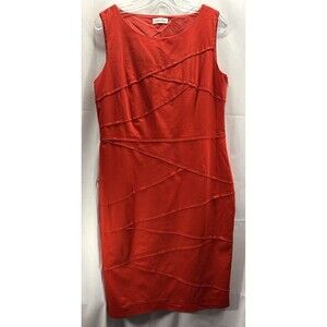 Calvin Klein Womens Sheath Red Dress Pleat Fully Lined Size 12